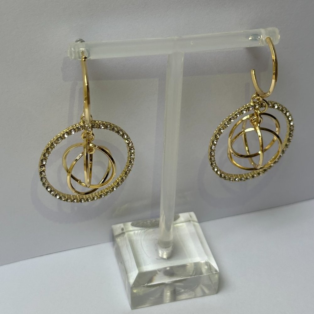 925 Sterling Silver Diamanté Geometric Intertwined Gold Circle Earring Hoops - Picture 6 of 8